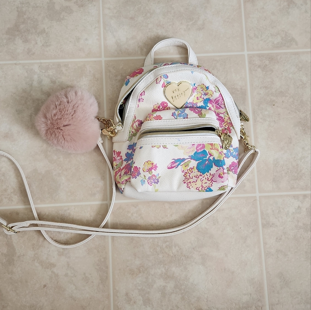 Betsey Johnson Mini Floral Backpack w/ Fuzzy Keychain
